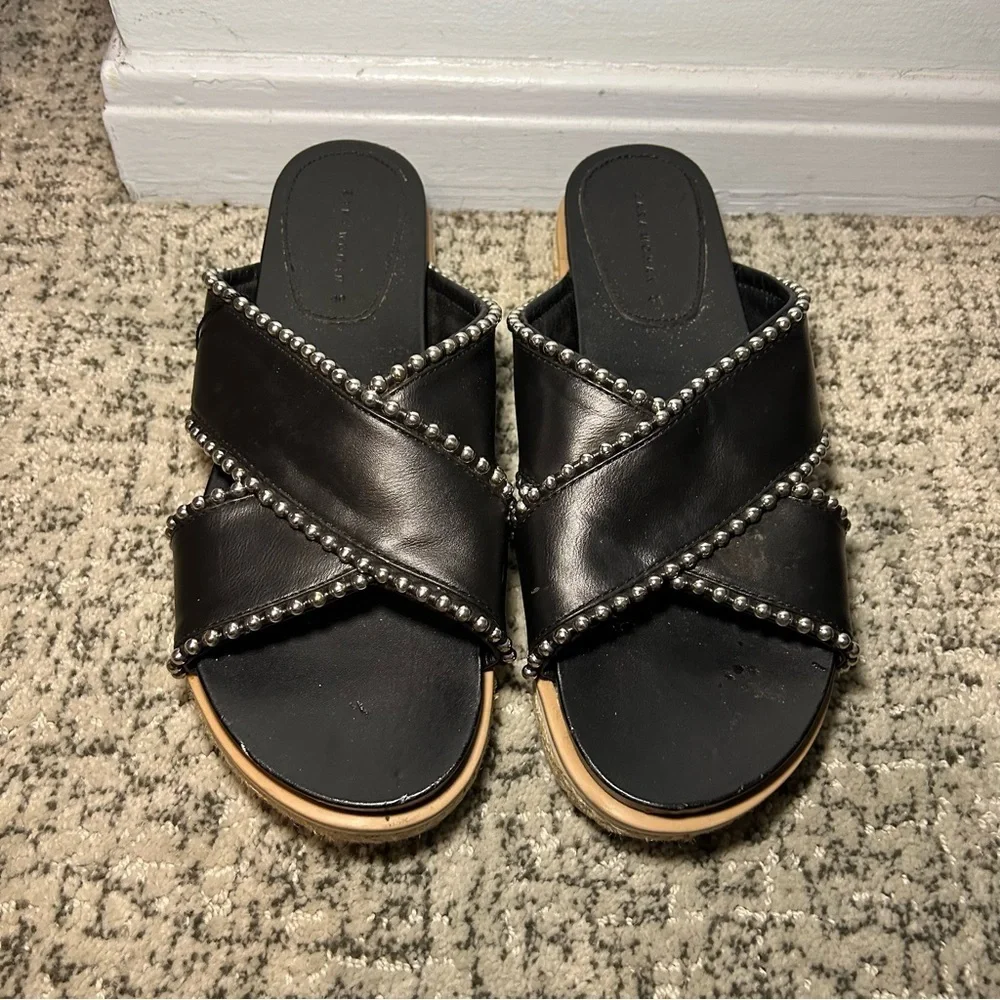 Zara Trafaluc Black & Silver Beaded Criss-Cross Chunky Platform Sandals Size 9